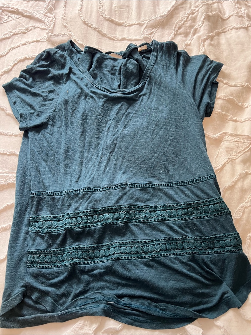 Women’s Teal Lace-Detail Short Sleeve Top